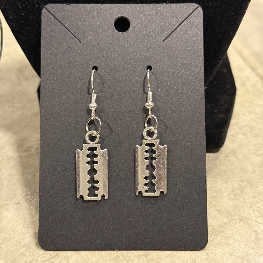Silver Razor Blade Earrings - Picture 3 of 3
